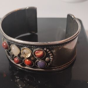 Multi Stone Brass Cuff - Missing One Stone Made In India
